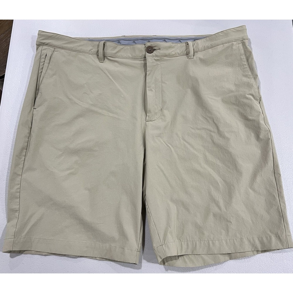 Tommy Bahama Shorts Mens 42 Beige Stretch Nylon Casual Flat Front Chino